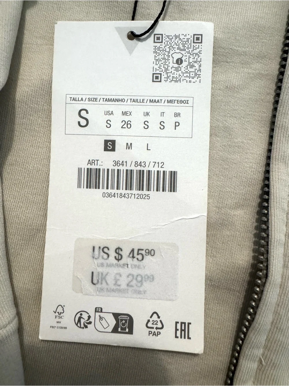 Zara Cropped Zip Up Jacket in Cream
